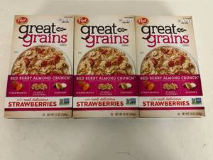 lot 352 image: 5x 1Post Great Grains Cereal-Red Berry Almond Crunch-Best Buy Date 12027