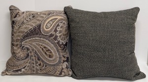 lot 303 image: Two Throw Pillows - Paisley Pattern & Textured Weave, TaupeGray