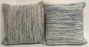lot 304 image: Surya Beige & Blue Striped Cotton Throw Pillows - Set of 2