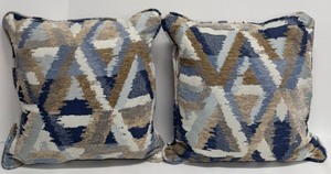 lot 307 image: Throw Pillows - Geometric Ikat Pattern In Navy, Tan & Ivory -Matches Lot 305