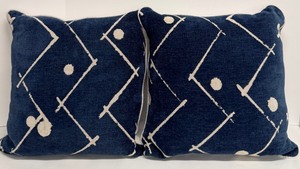 lot 308 image: Navy Blue Throw Pillows with White Geometric Pattern - Set of 2