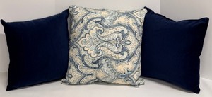lot 320 image: Navy Blue Throw Pillows - 3-Piece Set with Paisley Damask Print