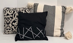 lot 321 image: YKK Zipper Throw Pillows Set of 3 - Striped RayonCotton, Damask &amp Crisscross