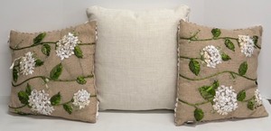 lot 323 image: K&ampK Interiors Hydrangea Embroidered Pillow Set - 3 Decorative Cushions&nbsp