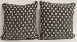 lot 327 image: Pair of Decorative Throw Pillows - Beige & Charcoal Diamond Lattice Pattern
