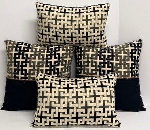lot 333 image: K &amp K Interiors Throw Pillows - Geometric Black &amp Cream - Lot of 4