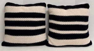 lot 334 image: Ginza Interiors Cotton Knit Black &amp Cream Striped Throw Pillows Set of 2 with YKK Zippers