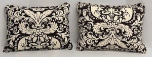 lot 339 image: Damask Pattern Throw Pillows - Pair, Black & Cream, Rectangular