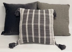 lot 341 image: CELERIE 3-Pack Throw Pillows - GrayPatterned with Tassels