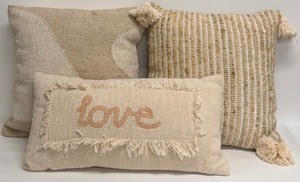 lot 342 image: Creative Co-op Love Embroidered Cotton Pillows -Set of 3 Decorative Pillows