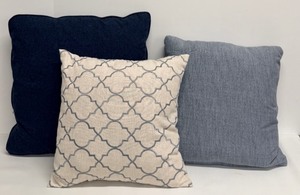 lot 343 image: Euphoria 3-Piece Throw Pillow Set - Denim Blue &amp Beige Geometric Trellis