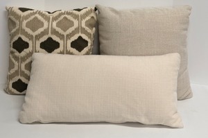 lot 345 image: Chavan Interiors Ikat Throw Pillow Set - Beige Taupe & Black, 3-Piece
