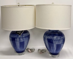 lot 2 image: Pacific Coast Lighting Blue Urn Table Lamps (Lot of 2)&nbsp