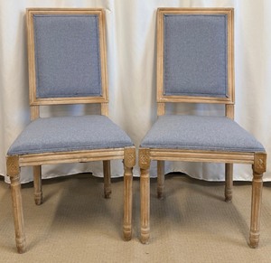 lot 9 image: PPI Trading Company Vintage Carved Wood with Blue Upholstery Chairs (Lot of 2)