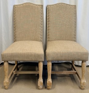 lot 12 image: Pair of Beige Upholstered Chairs with Nailhead Trim Imported by JGW Furniture (Matches lot 13)