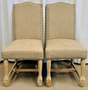 lot 13 image: Pair of Beige Upholstered Chairs with Nailhead Trim Imported by JGW Furniture (Matches lot 12)