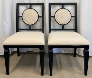 lot 14 image: Pair of Wellhouse International CO.,LTD Black Wood Dining Chairs with Round Upholstered Backs & Cream Seats (Matches Lot 15 & 16)