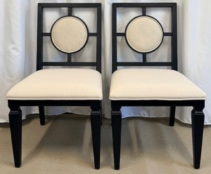 lot 16 image: Pair of Wellhouse International CO.,LTD Black Wood Dining Chairs with Round Upholstered Backs & Cream Seats (Matches Lot 14 & 15)