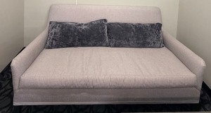 lot 21 image: Studio M Interiors Textured Gray Upholstered Sofa with Plush Cushions
