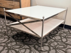 lot 30 image: End Table - Chrome & Glass 2-Tier with Casters