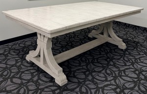 lot 34 image: Legacy Classic Dining Table - Light Wood Pedestal Base with 2 Additional Leaves NIB