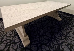 lot 37 image: Farmhouse Dining Table - Whitewashed Plank Top & Central Pedestal Base