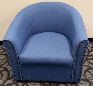 lot 38 image: Elk Home Blue Upholstered Swivel Club Chair With Brass Nailhead Trim (Matches lot 39)