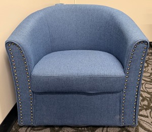 lot 39 image: Elk Home Blue Upholstered Swivel Accent Armchair with Brass Nailhead Trim (Matches Lot 38)
