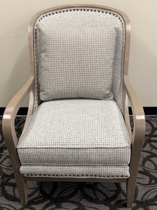 lot 44 image: Sam Moore Armchair - Houndstooth Upholstery &amp Taupe Frame &amp Nailhead Trim