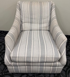 lot 47 image: Armchair Gray Stripe Upholstery Cushioned Seat Tall Back with Rolled Arms