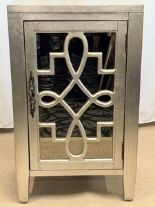 lot 48 image: Metallic Accent Cabinet &amp Geometric Front Fretwork - Silver Finish