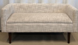 lot 56 image: Petit Sofa  Bench - Mid-Century Modern Style Beige Textured Boucle