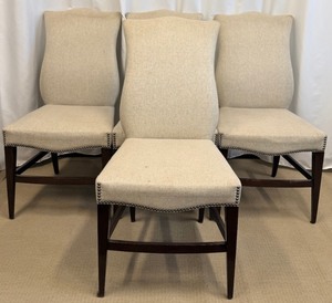 lot 57 image: Vanguard Furniture Chairs - Beige Linen Upholstery, Nailhead Trim - Lot of 4