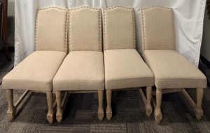 lot 71 image: Legacy Classic Furniture Dining Chairs - Linen Beige Upholstery with Nailhead Trim - Set of 4 (Matches lots 72 & 73)