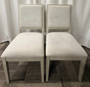 lot 74 image: Legacy Classic Furniture Dining Chairs - Pair, Light Washed Gray Finish (Matches lot 75)
