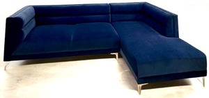 lot 80 image: Coaster Navy Velvet L-Shaped Sectional Sofa - Chaise