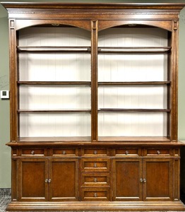 lot 91 image: Vintage Burl Wood China Cabinet Hutch with built in lighting