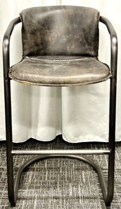 lot 92 image: Cantilever Bar Stool - Black Leather Upholstery, Vintage Industrial