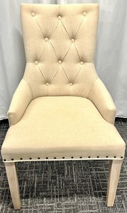 lot 93 image: Accent Chair - Beige Tufted Upholstery with Nailhead Trim & Light Wood Legs