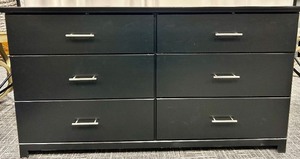 lot 155 image: Black 6-Drawer Dresser - Two-Column Layout with Brushed Metal Handles