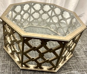 lot 395 image: Lattice Octagon Coffee Table - Glass Top
