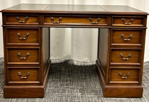 lot 397 image: Sligh-Lowry Desk - Leather Top Green Inset Panels - Holland, Michigan