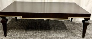 lot 399 image: Ethan Allen Dark Walnut Coffee Table - Gold Trim &amp Block Legs