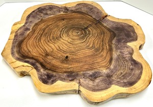 lot 405 image: Live Edge Wood Slab Cross-Section with Prominent Growth Rings and Natural Edge