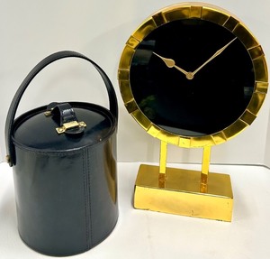 lot 417 image: Gold-Tone Desk Clock & Leather Ice Bucket