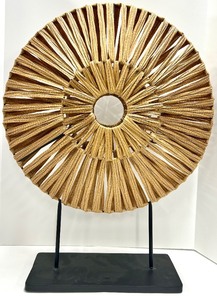 lot 426 image: Sunburst Woven Straw Disc Sculpture on Stand