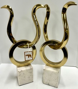 lot 428 image: Global Influences Abstract Brass Sculpture - Marble Base - Made in India - Lot of 2