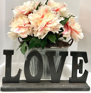 lot 434 image: Love Sign Letters & Peony Bouquet in a Galvanized Bucket