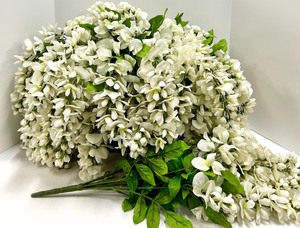 lot 436 image: White Hydrangea Bouquet in Rustic Gold Tin Planter - Centerpiece Decor