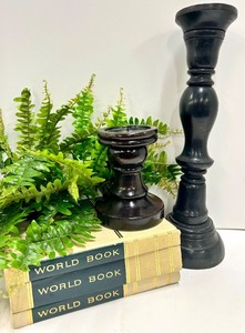 lot 441 image: Black Wooden Candlestick Holders, Fern and Books